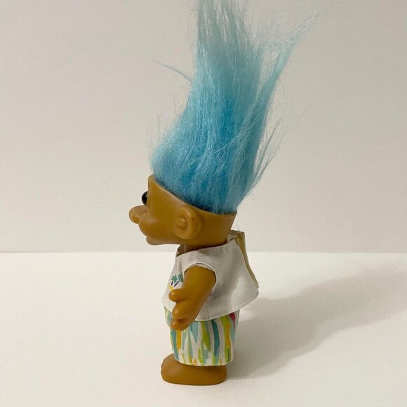 Vtg Russ Troll Doll Blue Hair Hawaiian Beach Style Shirt With Palm Trees 4 Inch - Picture 4 of 16